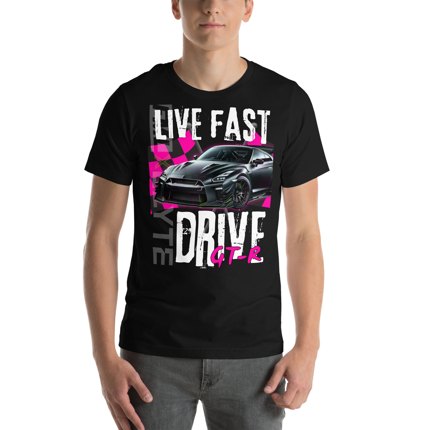 Live Fast, Drive GT-R Graphic Tee- Pink