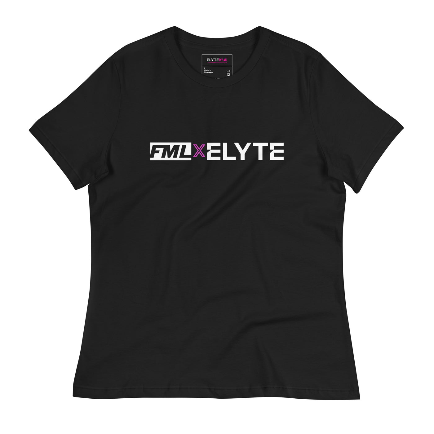 FML X ELYTE Women's Black Relaxed TEE with Pink Accent