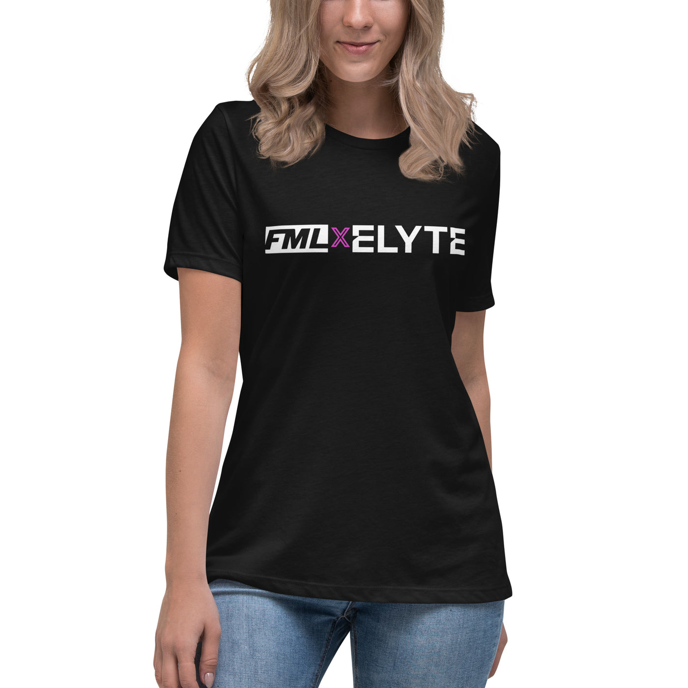 FML X ELYTE Women's Black Relaxed TEE with Pink Accent