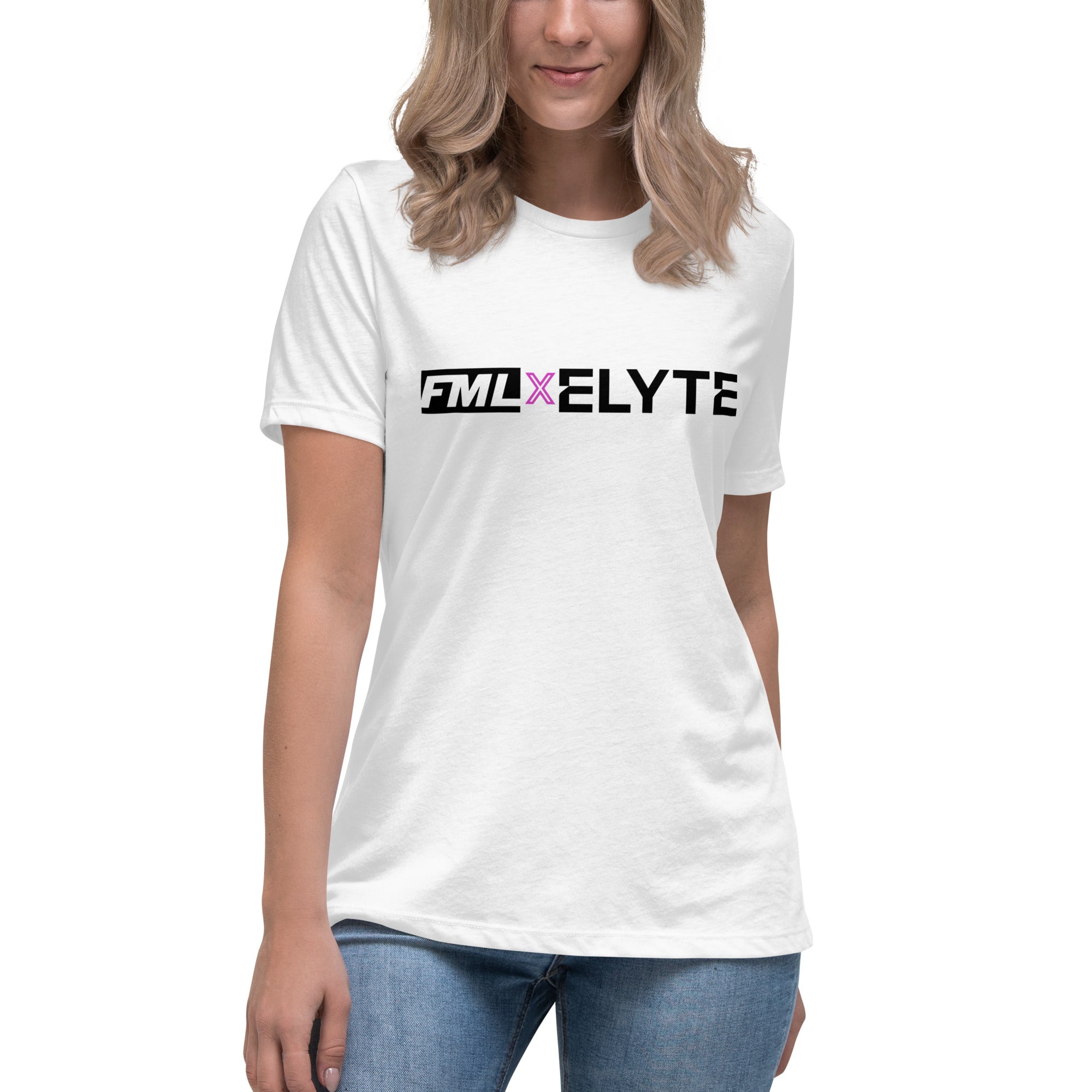 FML X ELYTE WOMEN'S White Relaxed TEE with Pink Accent